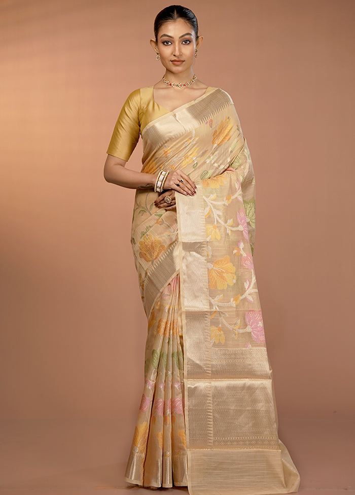 Cream Kora Silk Saree With Blouse Piece