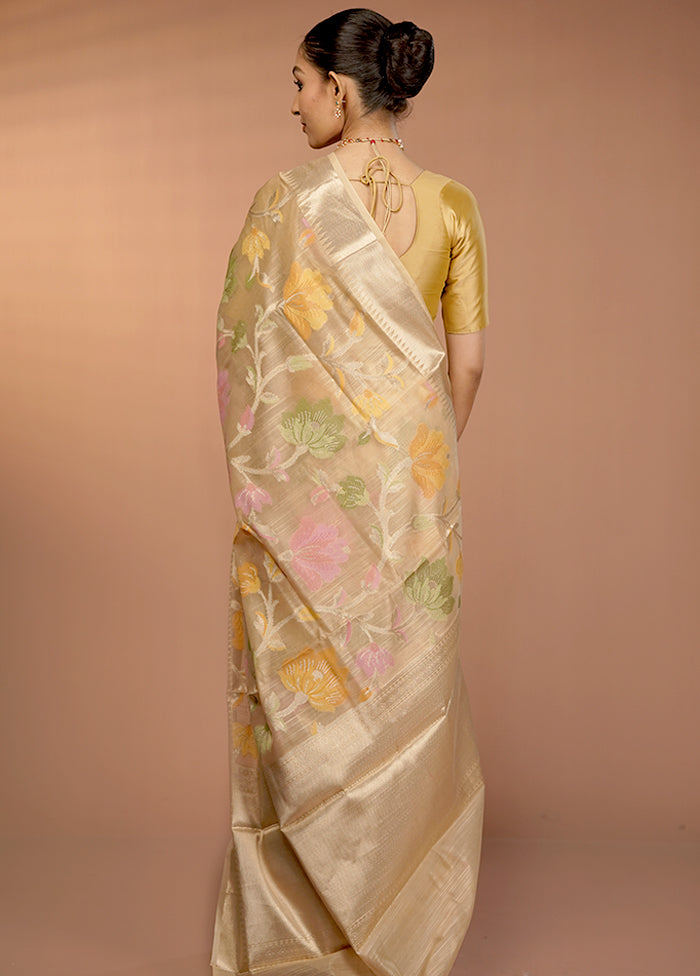 Cream Kora Silk Saree With Blouse Piece