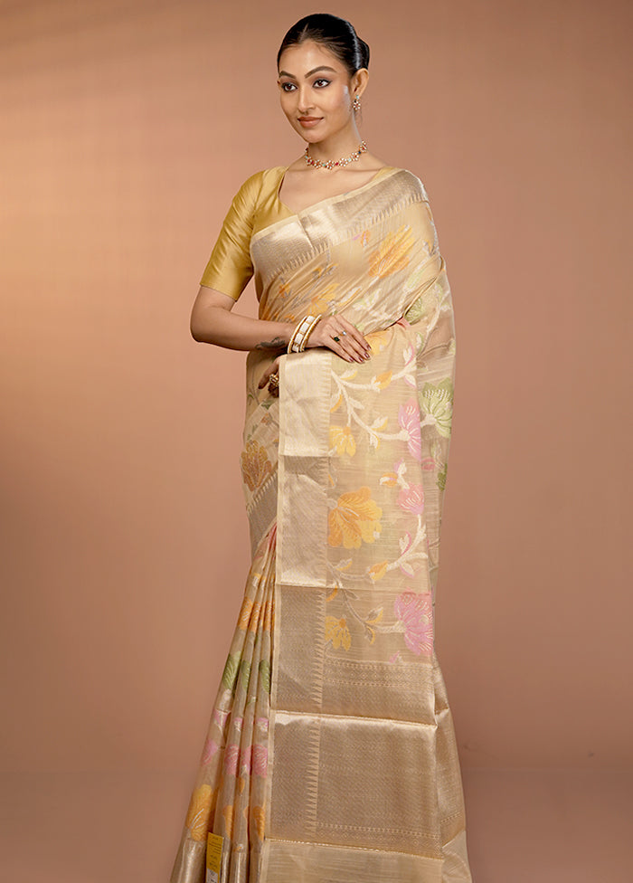 Cream Kora Silk Saree With Blouse Piece