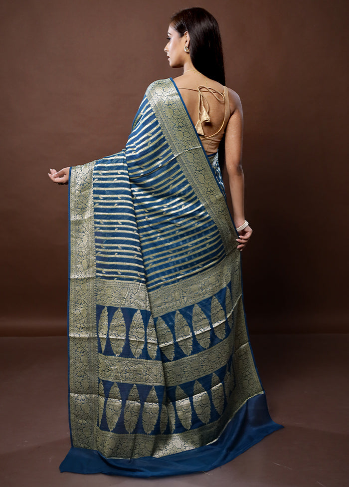 Blue Georgette Saree With Blouse Piece - Indian Silk House Agencies