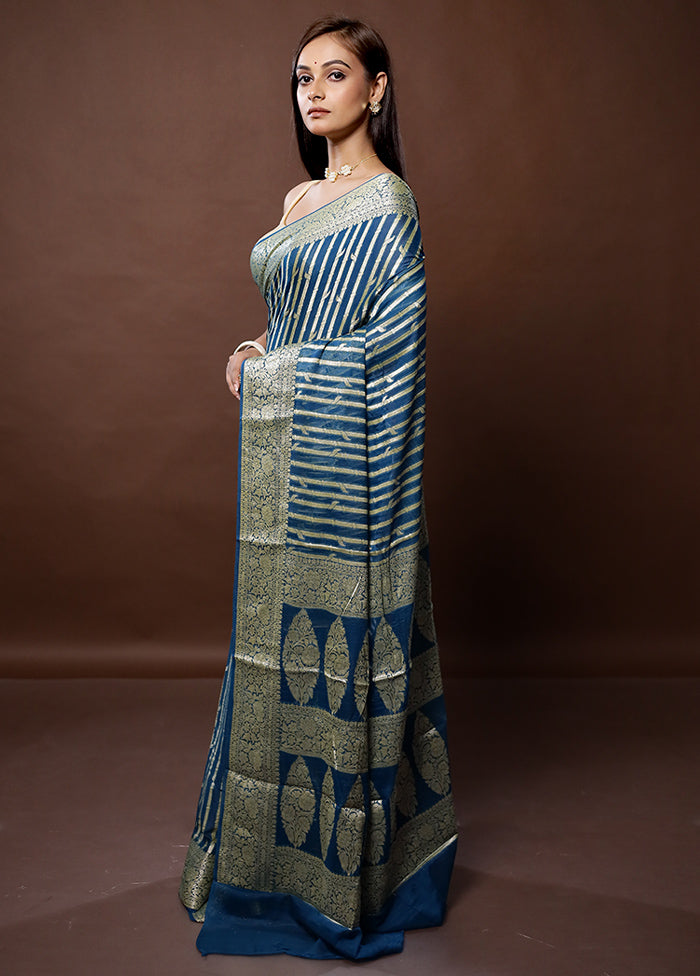Blue Georgette Saree With Blouse Piece - Indian Silk House Agencies