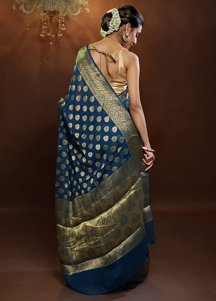 Blue Georgette Saree With Blouse Piece