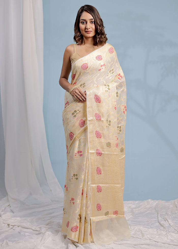 Cream Georgette Saree With Blouse Piece