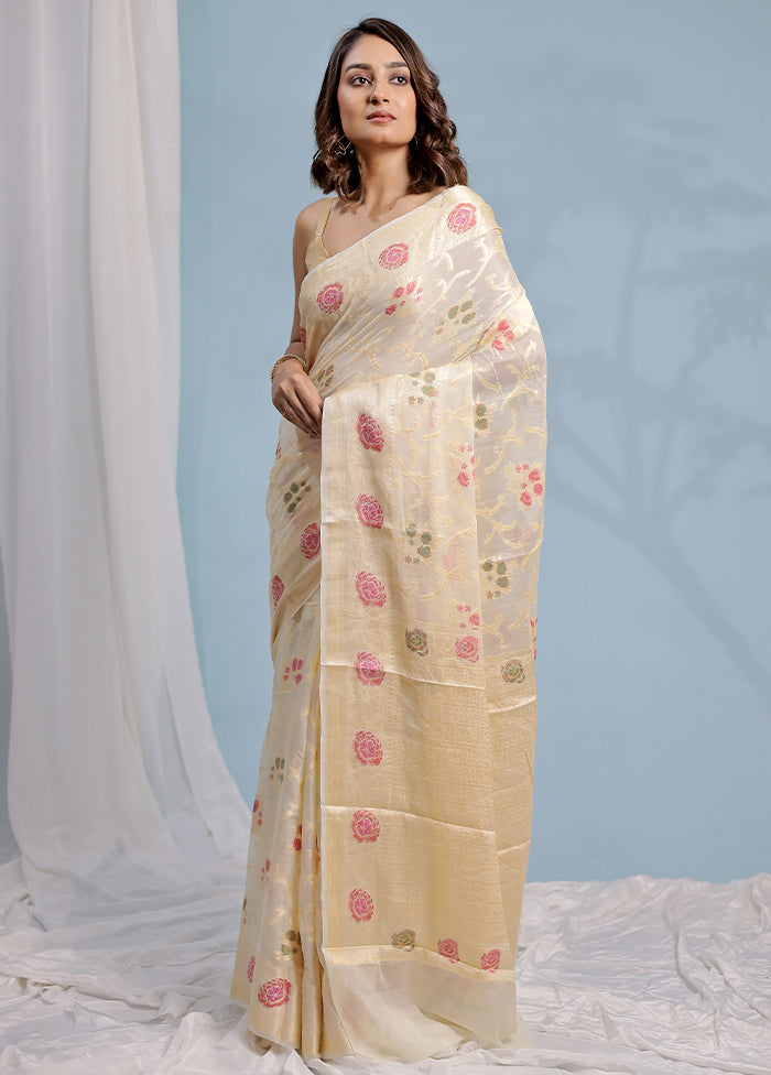 Cream Georgette Saree With Blouse Piece
