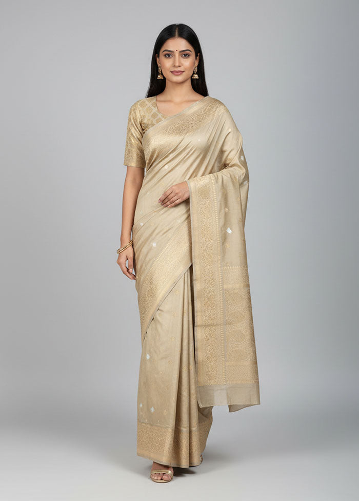 Cream Handloom Katan Pure Silk Saree With Blouse Piece