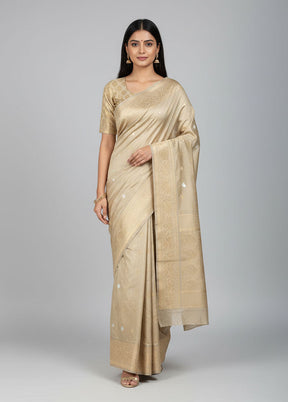 Cream Handloom Katan Pure Silk Saree With Blouse Piece