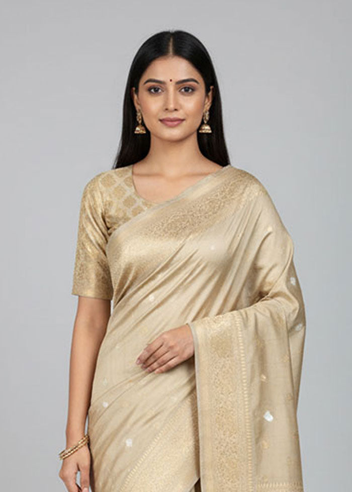 Cream Handloom Katan Pure Silk Saree With Blouse Piece