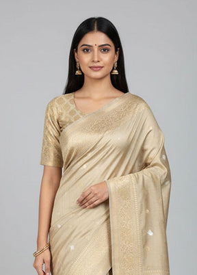 Cream Handloom Katan Pure Silk Saree With Blouse Piece