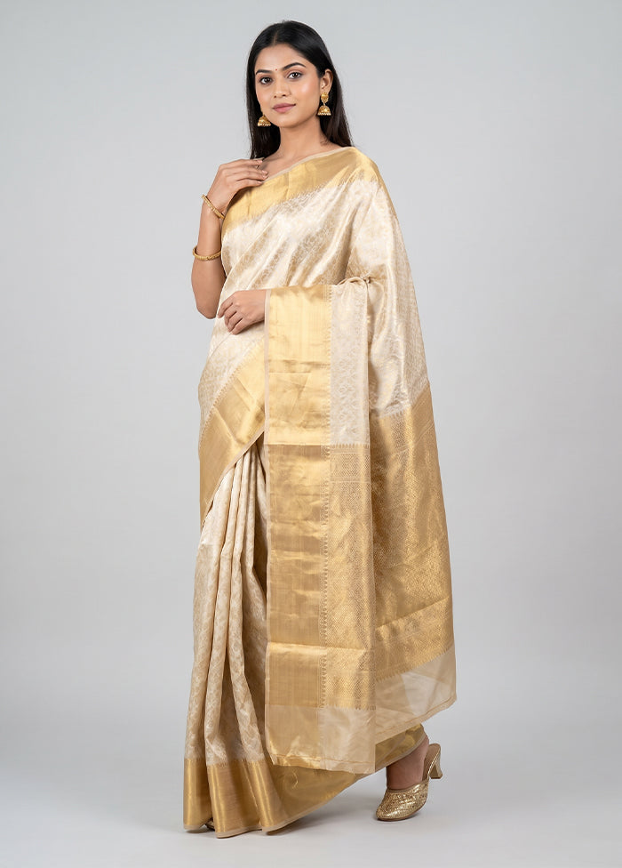Cream Handloom Katan Pure Silk Saree With Blouse Piece