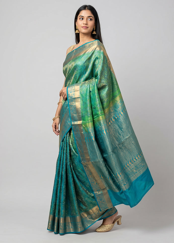 Green Handloom Kanchipuram Pure Silk Saree With Blouse Piece