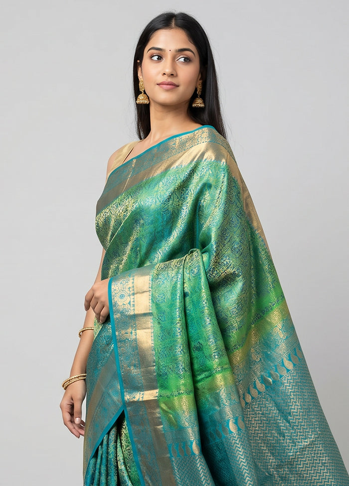 Green Handloom Kanchipuram Pure Silk Saree With Blouse Piece