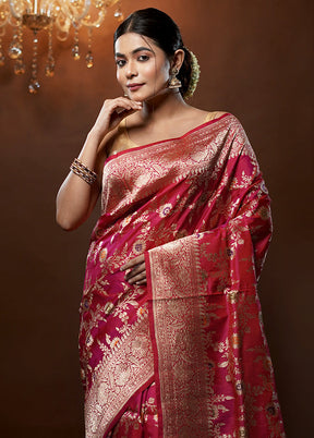 Pink Handloom Uppada Pure Silk Saree With Blouse Piece - Indian Silk House Agencies