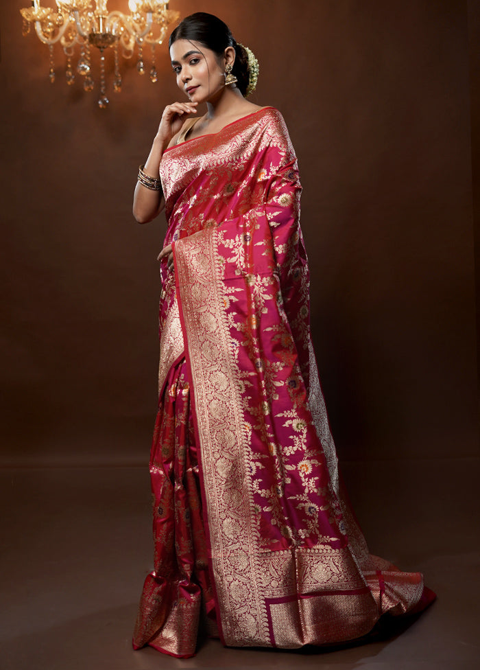 Pink Handloom Uppada Pure Silk Saree With Blouse Piece - Indian Silk House Agencies