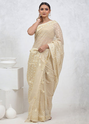 Cream Kora Silk Saree With Blouse Piece - Indian Silk House Agencies