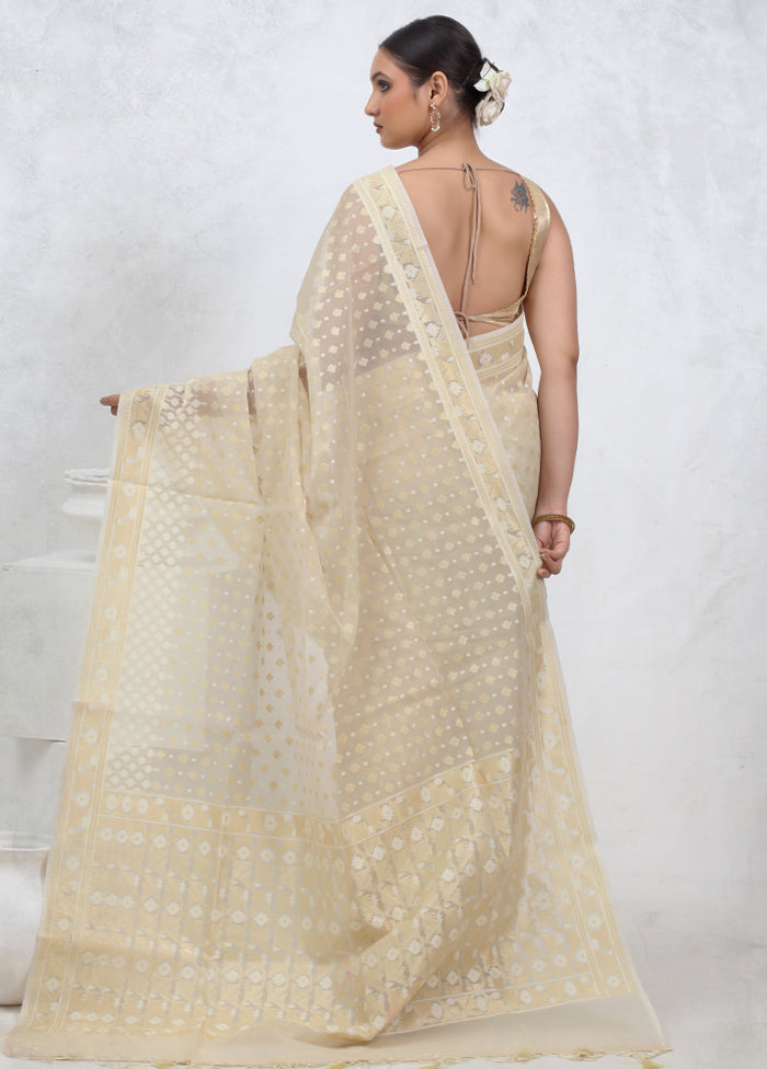 Cream Kora Silk Saree With Blouse Piece - Indian Silk House Agencies
