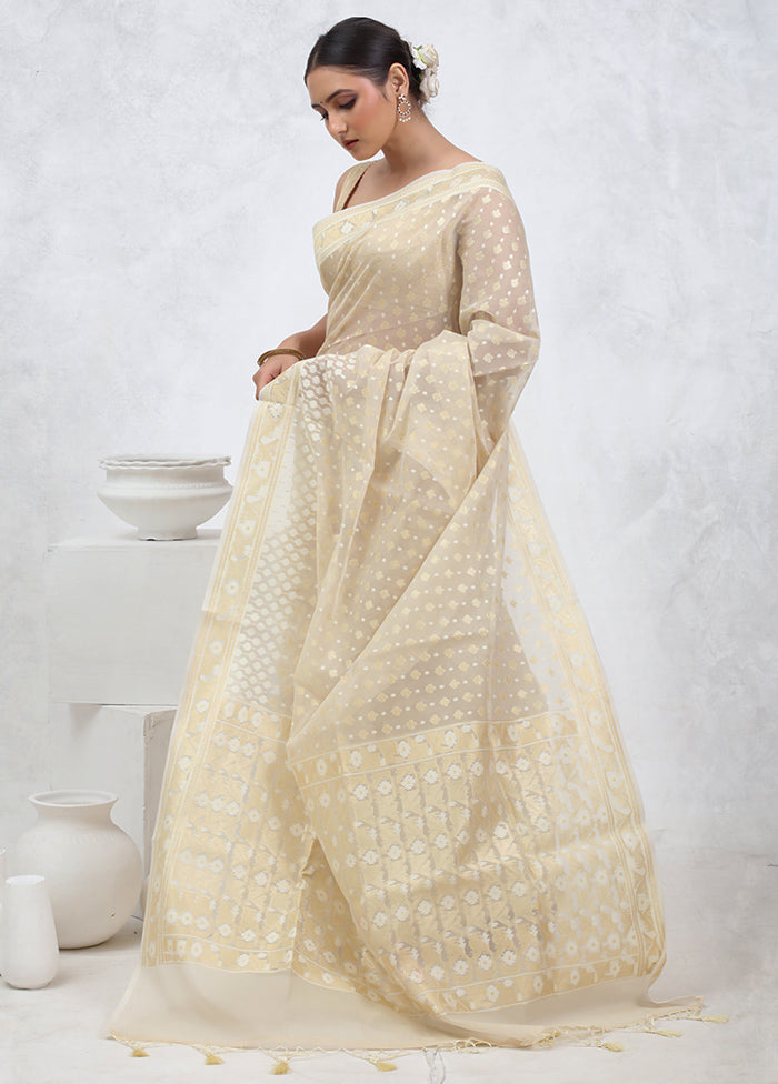 Cream Kora Silk Saree With Blouse Piece - Indian Silk House Agencies