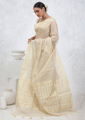 Cream Kora Silk Saree With Blouse Piece - Indian Silk House Agencies