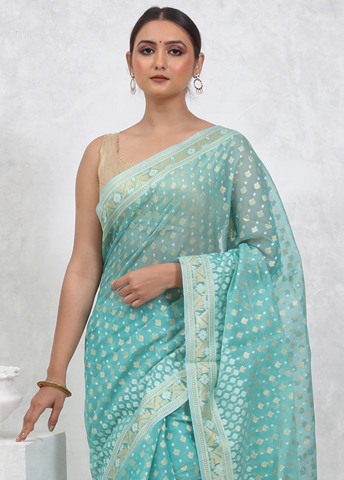 Blue Kora Silk Saree With Blouse Piece - Indian Silk House Agencies