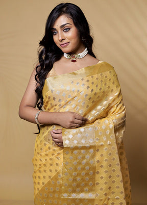 Yellow Organza Saree With Blouse Piece