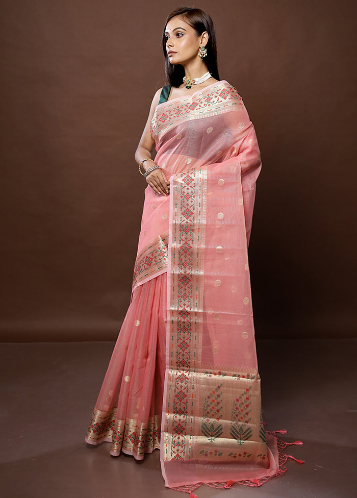 Pink Cotton Saree With Blouse Piece