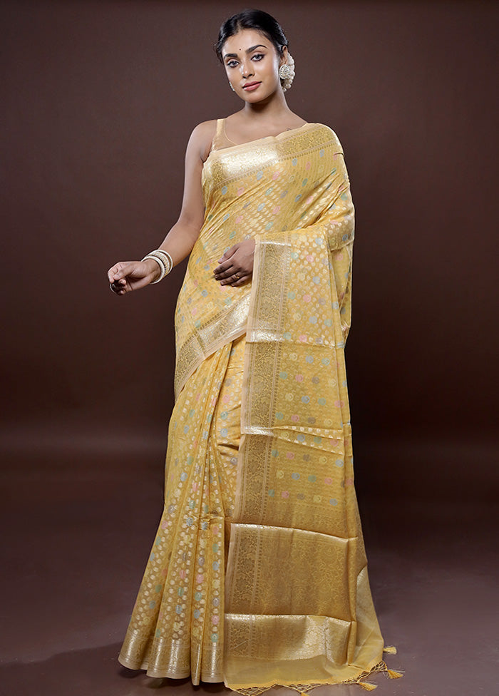 Yellow Organza Saree With Blouse Piece