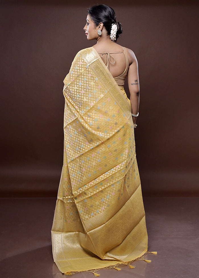 Yellow Organza Saree With Blouse Piece