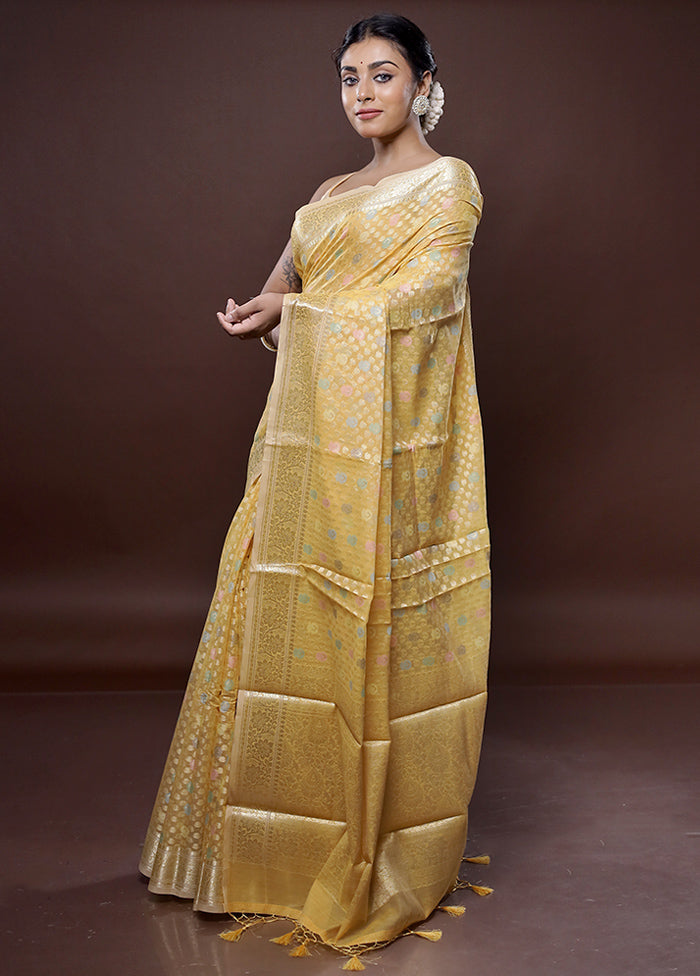 Yellow Organza Saree With Blouse Piece