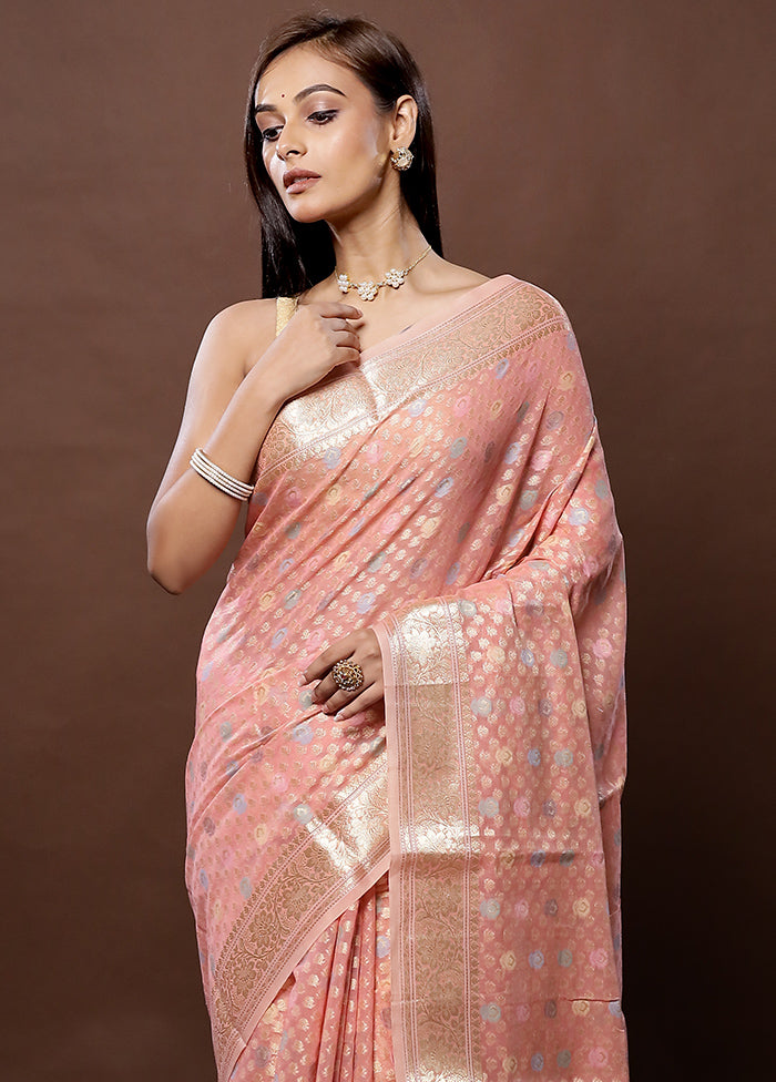 Peach Organza Saree With Blouse Piece