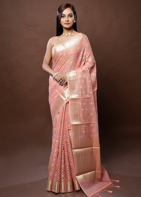 Peach Organza Saree With Blouse Piece
