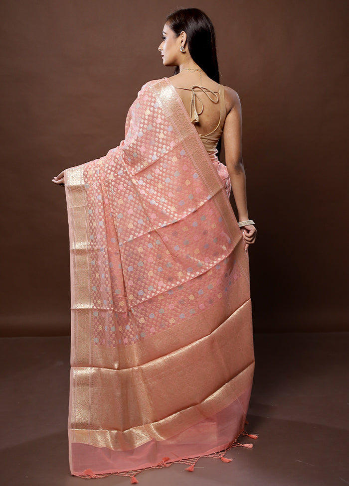 Peach Organza Saree With Blouse Piece
