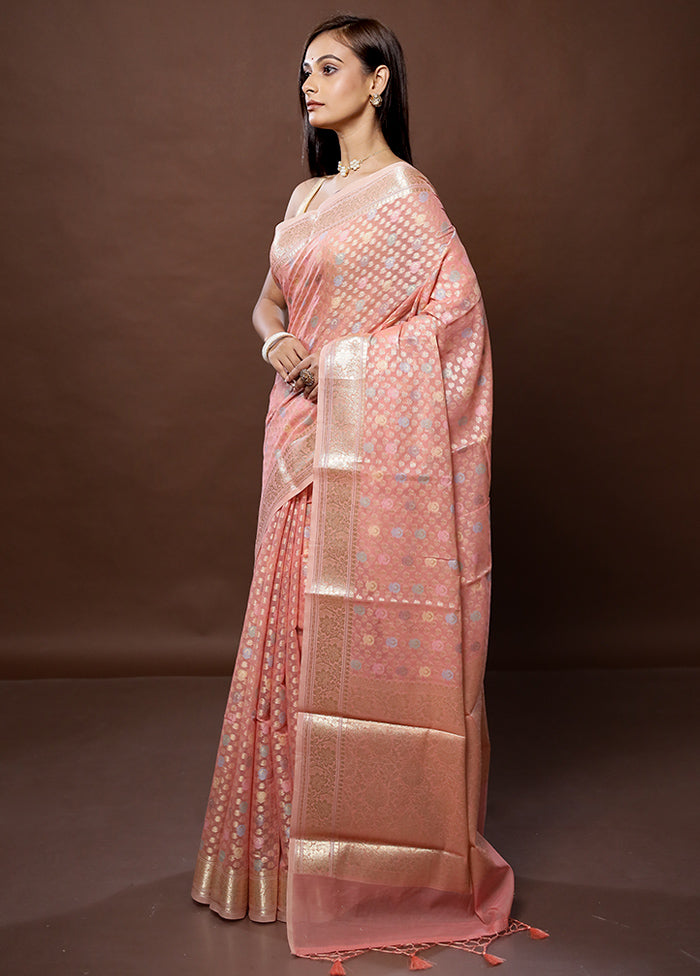 Peach Organza Saree With Blouse Piece