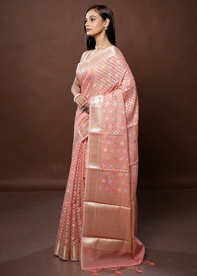 Peach Organza Saree With Blouse Piece