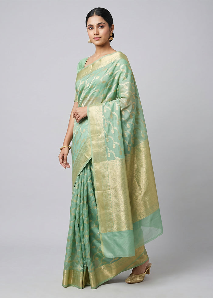 Green Kora Silk Saree With Blouse Piece