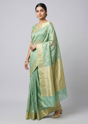 Green Kora Silk Saree With Blouse Piece