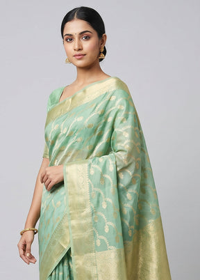 Green Kora Silk Saree With Blouse Piece