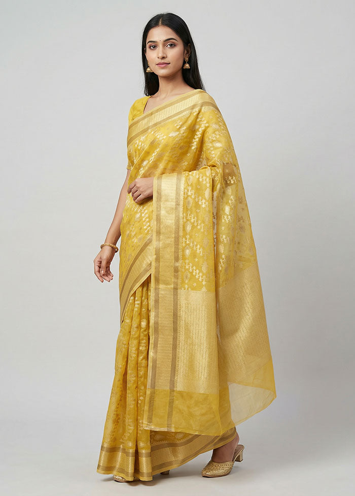 Yellow Kora Silk Saree With Blouse Piece