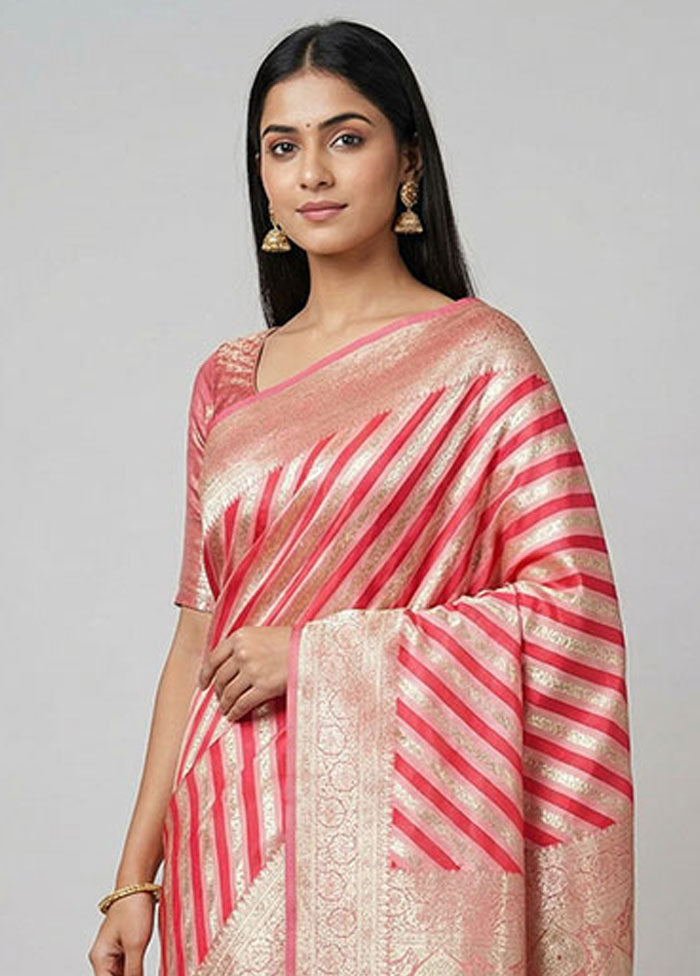 Pink Tanchoi Silk Saree With Blouse Piece