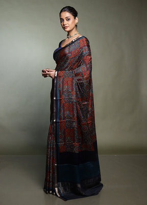 Blue Handloom Chiffon Pure Silk Saree With Blouse Piece