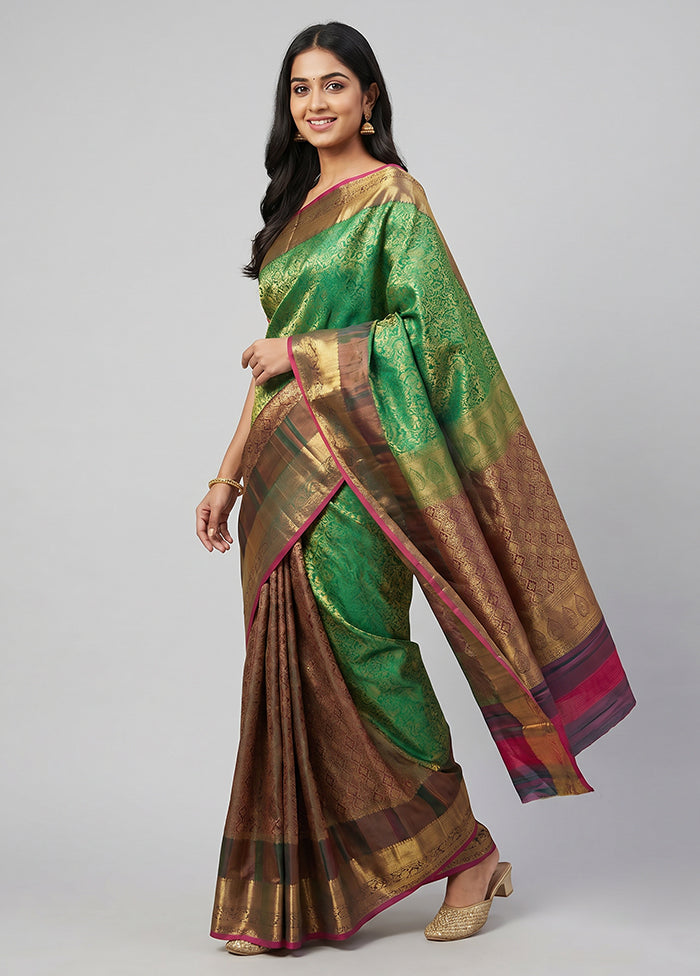 Green Handloom Kanchipuram Pure Silk Saree With Blouse Piece