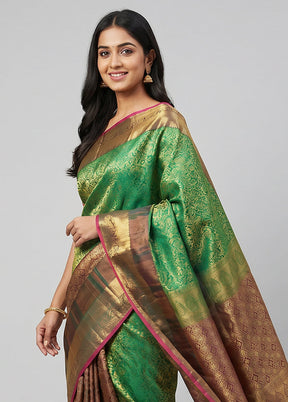 Green Handloom Kanchipuram Pure Silk Saree With Blouse Piece