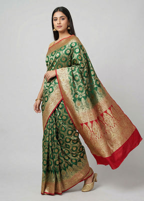 Green Banarasi Silk Saree With Blouse Piece