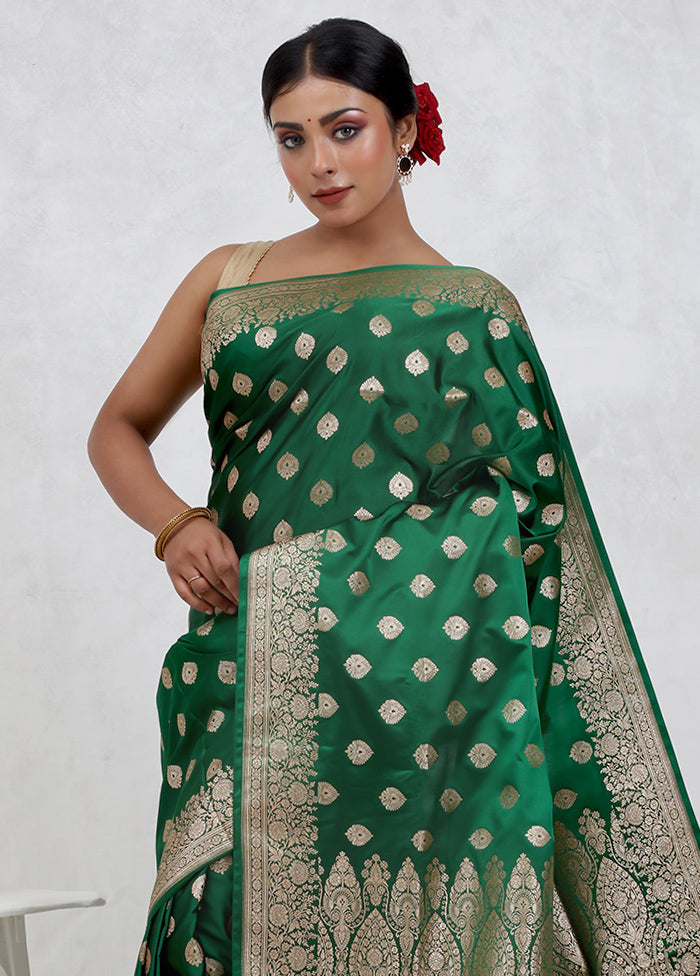 Green Banarasi Silk Saree With Blouse Piece