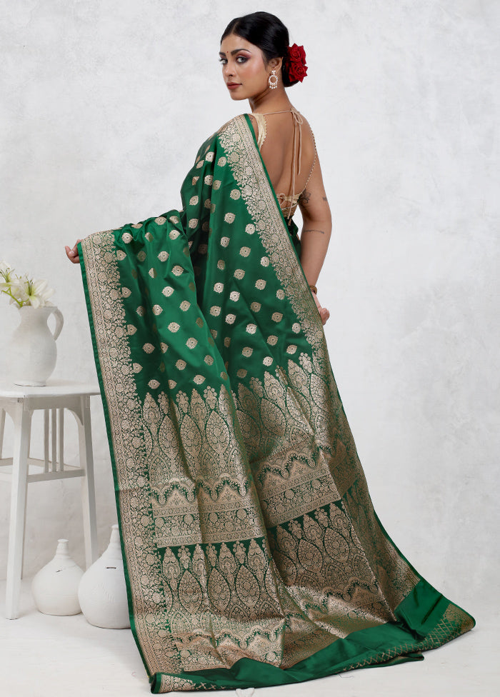 Green Banarasi Silk Saree With Blouse Piece