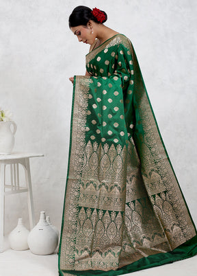 Green Banarasi Silk Saree With Blouse Piece