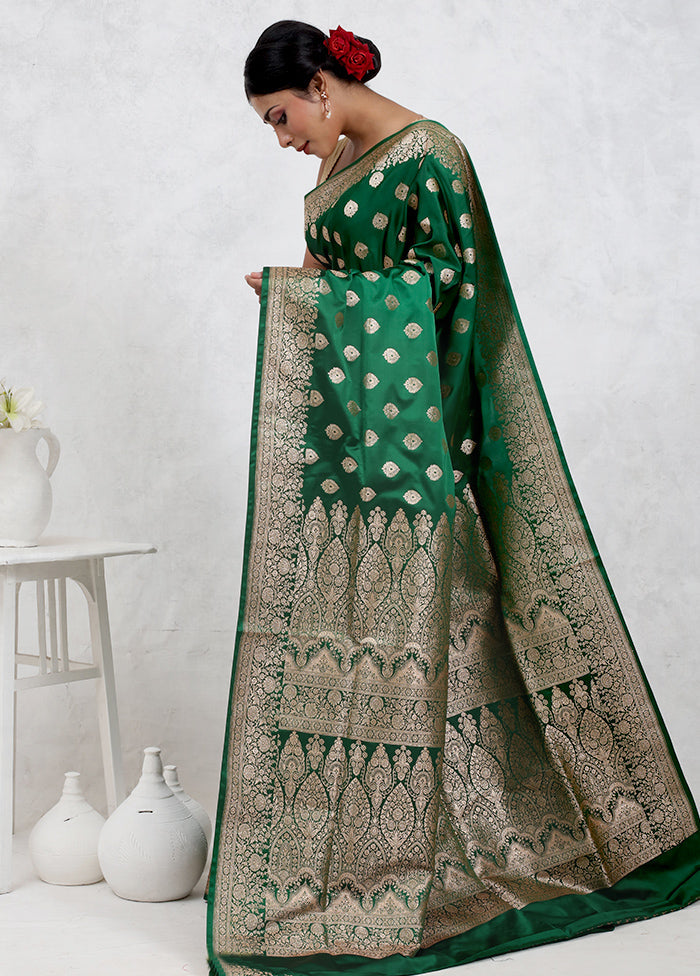 Green Banarasi Silk Saree With Blouse Piece