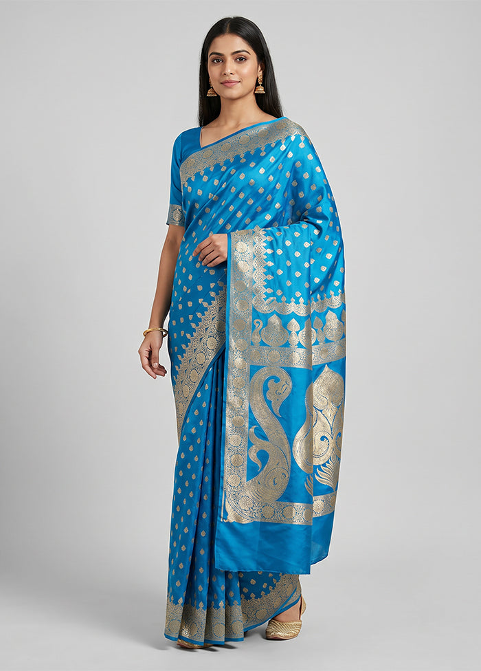 Blue Banarasi Silk Saree With Blouse Piece
