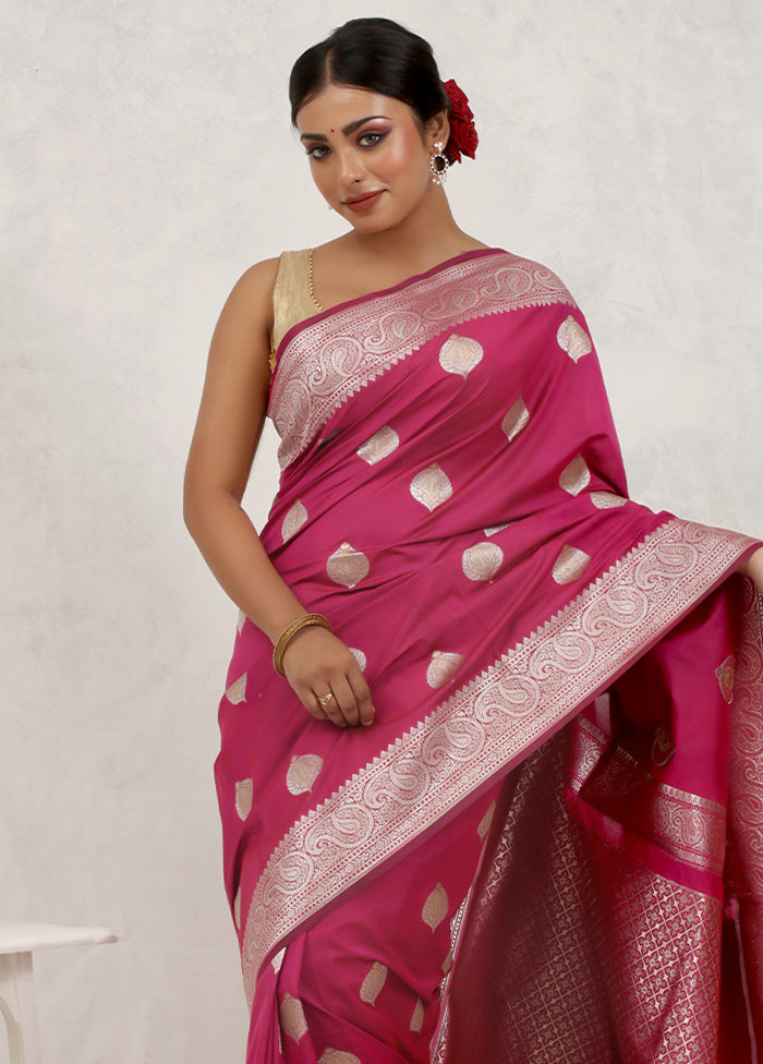 Pink Uppada Silk Saree With Blouse Piece