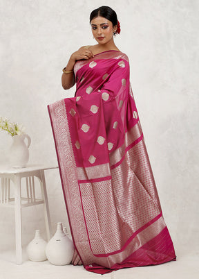 Pink Uppada Silk Saree With Blouse Piece