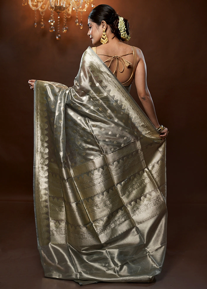 Grey Tissue Silk Saree With Blouse Piece