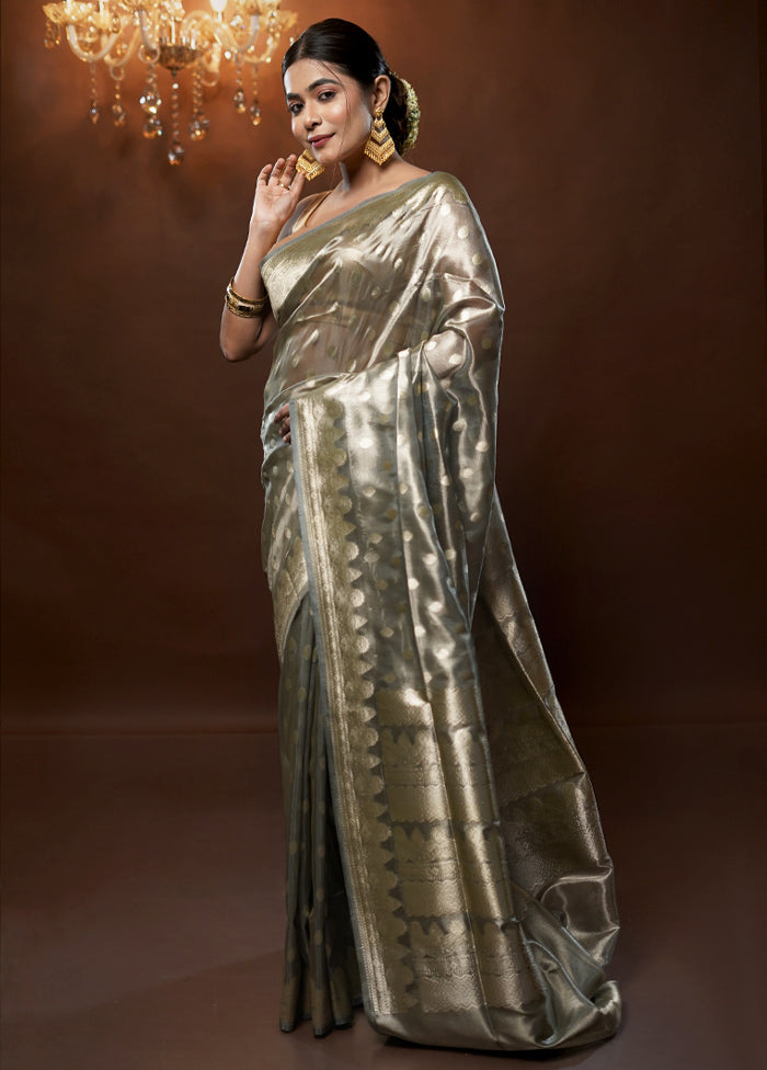Grey Tissue Silk Saree With Blouse Piece